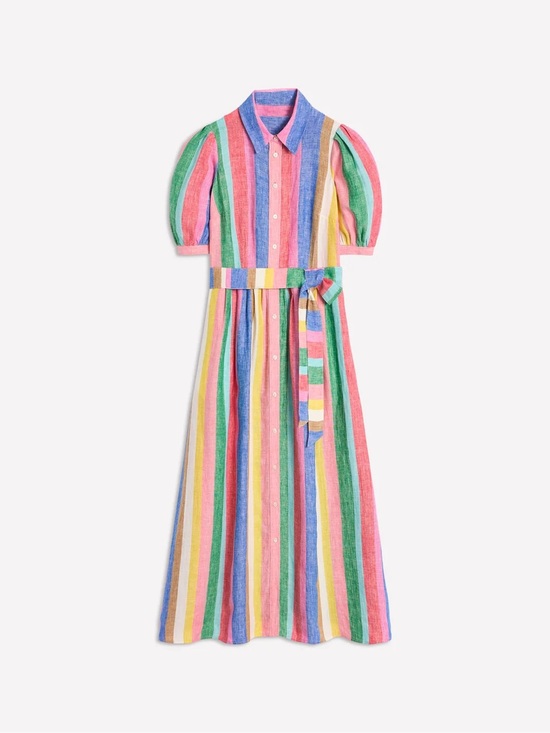 Boden Dresses & Skirts - Boden Rainbow Striped Button-Front Dress with Tie Belt